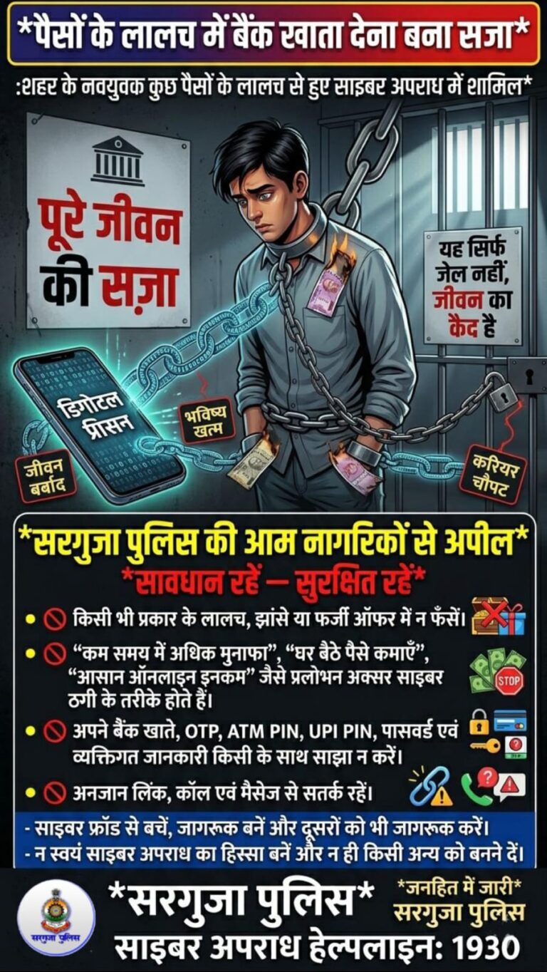 पैसों के लालच में बैंक खाता देना बना सजा शहर के नवयुवक कुछ पैसों के लालच से हुए साइबर अपराध में शामिल